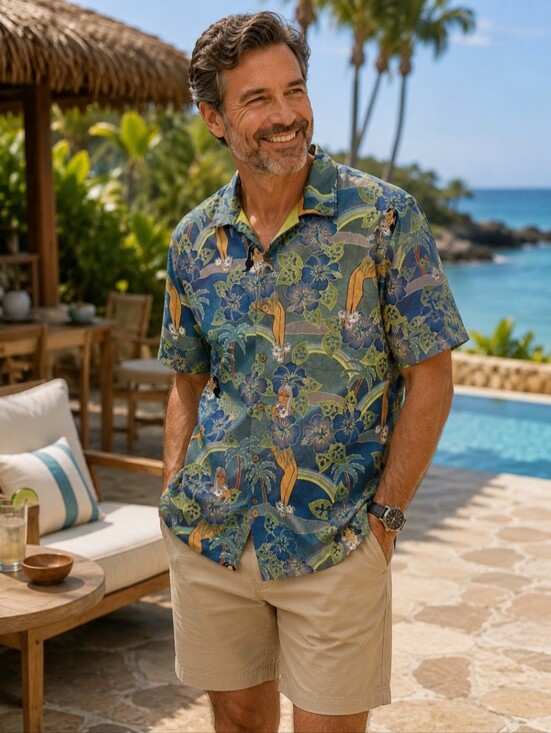 Tommy Bahama Other - Tommy Bahama Shirt Men's XL 100% Silk Hula Girl Hawaiian Short Sleeve Resortwear